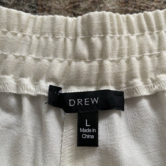 DREW Nylon Rayon Wide Leg Pant Womens Sz L Ivory Chic Pull On Beach Boho Minimal - Picture 3 of 10